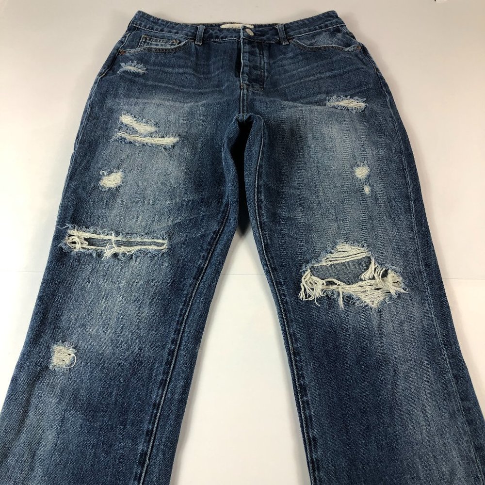Pacsun Women's Jeans 27 Mom High Rise Destroyed Blue Cropped Stretch Denim Pants
